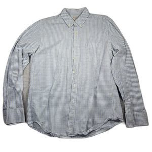 J Crew Men's Size Large White With Blue & Green Plad Long Sleeve Button Up Shirt